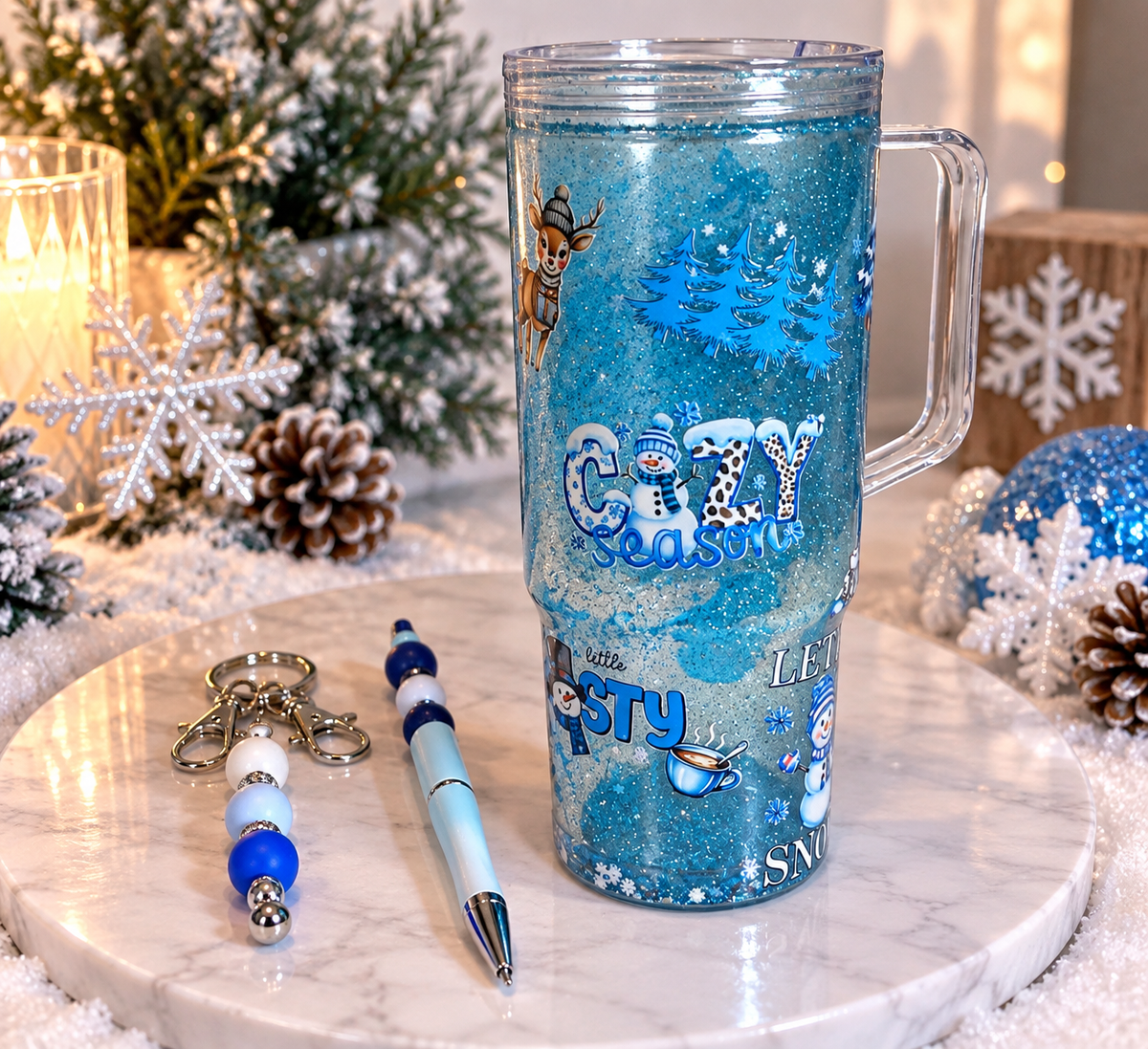 40oz Premade Blue Christmas Glitter Tumbler – Winter Wonderland Collection ❄️💙