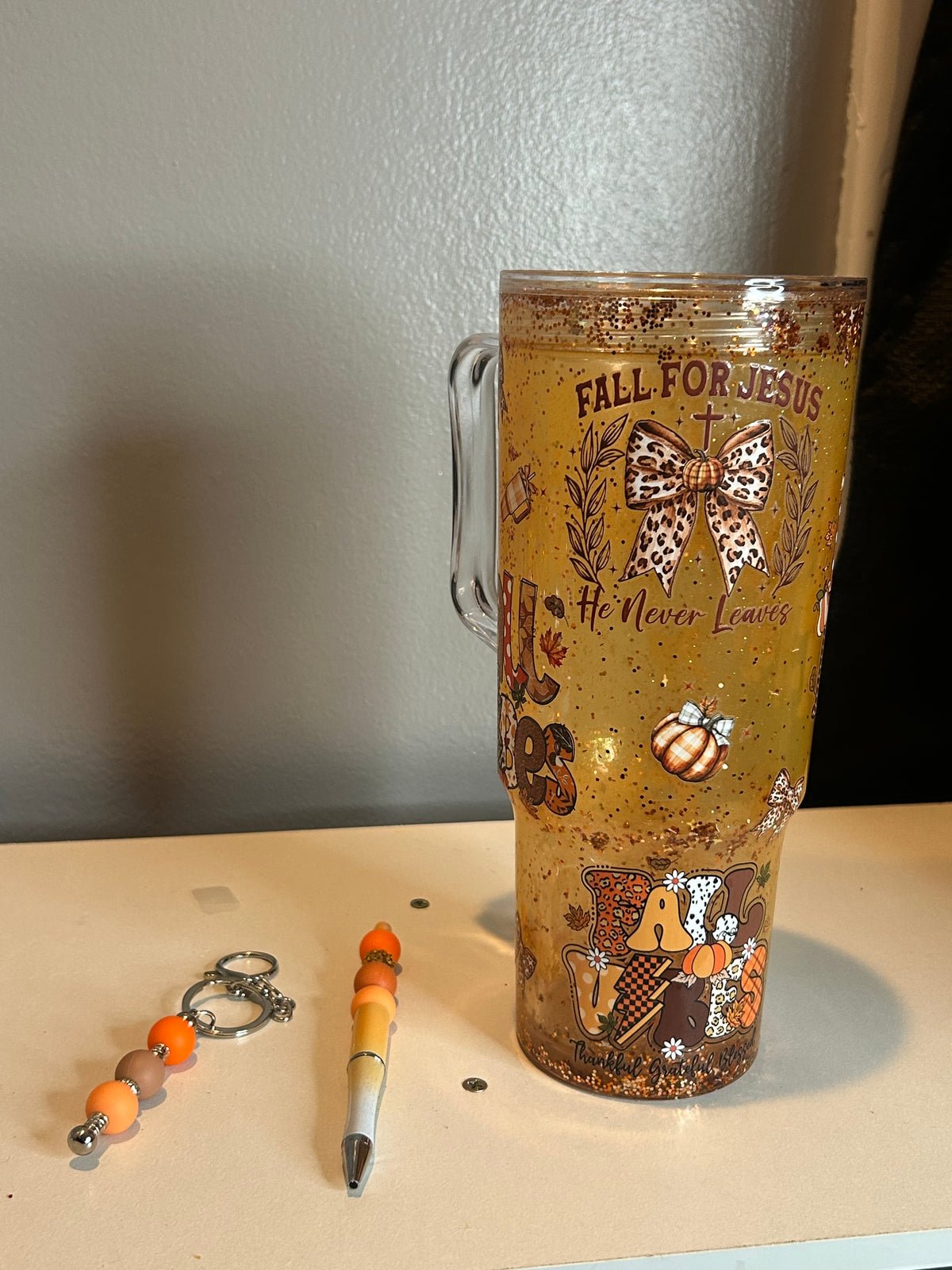 40oz Premade Fall for Jesus Glitter Tumbler – Autumn Faith Collection 🍂✝️