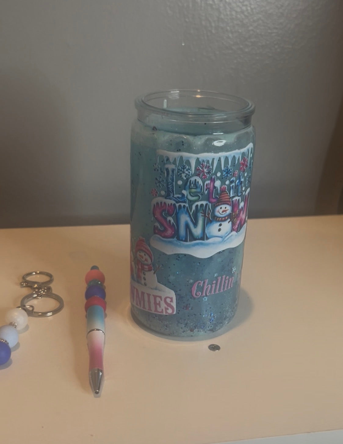 16oz Premade Let It Snow Glitter Tumbler – Winter Wonderland Collection ❄️🩵